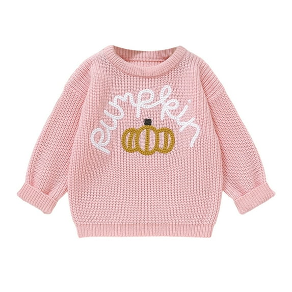 Luogg Girls Halloween Sweater Kids Knit Top With Embroidered Pumpkin And Letter Design Soft Comfortable Fall Winter Casual Outfit Girls Sweaters Size 4-5 Years