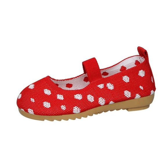 Luogg Girls Sneakers For Kids Breathable Mesh Casual Shoes With Polka Dot Print Comfortable Lightweight Design For Everyday Wear Size 4-4.5 Years Red