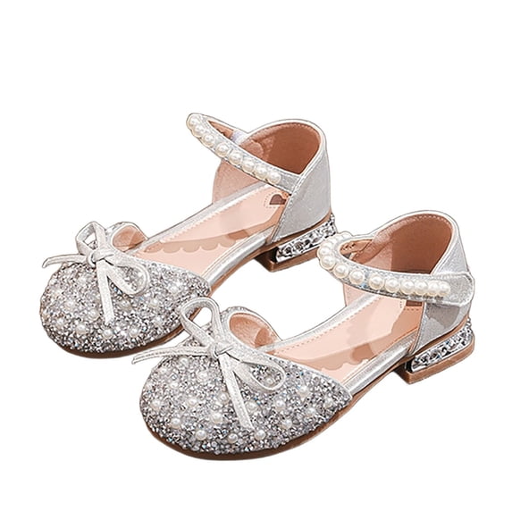 Luogg Girls' Soft Sole Heeled Sandals With Rhinestones For Summer Girls Dress Sandals Size 9.5