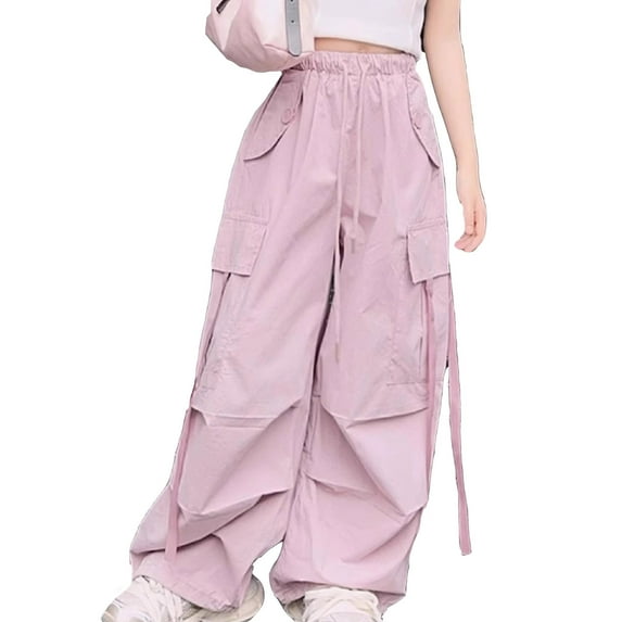 Luogg Girls' Vintage Fashion With Pockets Cargo Pants Solid Color Streetwear Girls Jeans 11-12 Years