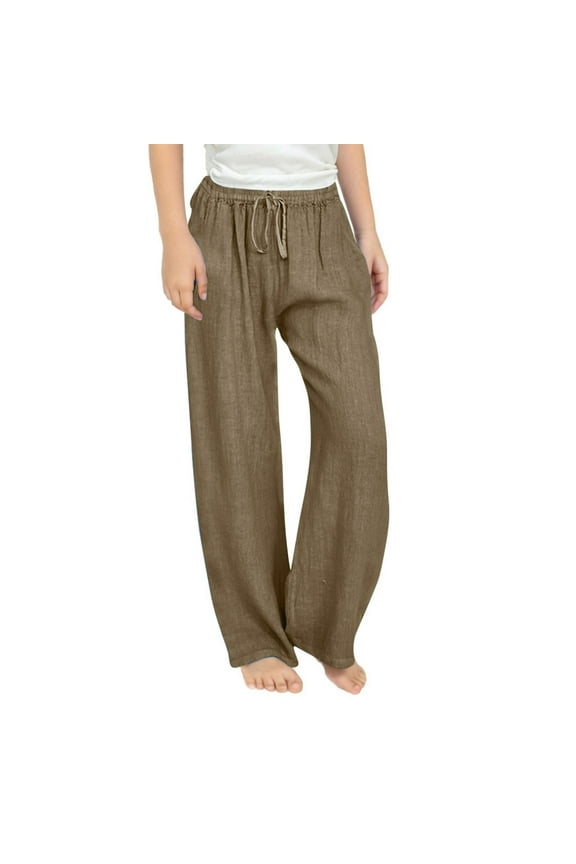 Girls Wide Leg Pants Elastic Waist Flowy Casual Trousers for Teens Juniors Girls Jeans 12-13 Years