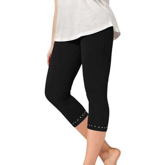 Luogg Girls Yoga Pants With Rhinestone Trim Comfortable Stretchy Capris For Everyday Wear Casual School Outdoor Activities Spring Summer Fall Girls Leggings 3-4 Years