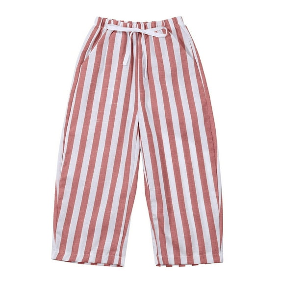 Luogg Kids Baby Girl Minimalist Striped Pants Daily Elastic Waist Pants Boys Pants 5-6 Years