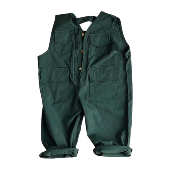 Luogg Kids Button Up Jumpsuit Autumn Washed Heavy Industrial Bib Pants Boys Cargo Pants With Pockets 7-8 Years