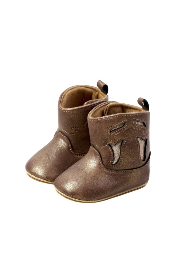 Leather Western Boots Cowboy Bootie Soft Sole Nonslip Crib Shoes For Baby Toddler Girls Boys Baby Winter Boots Size 12-15 Mouths