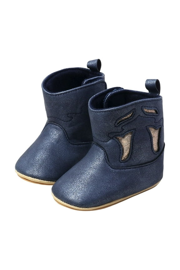 Leather Western Boots Cowboy Bootie Soft Sole Nonslip Crib Shoes For Baby Toddler Girls Boys Baby Winter Boots Size 6-9 Months