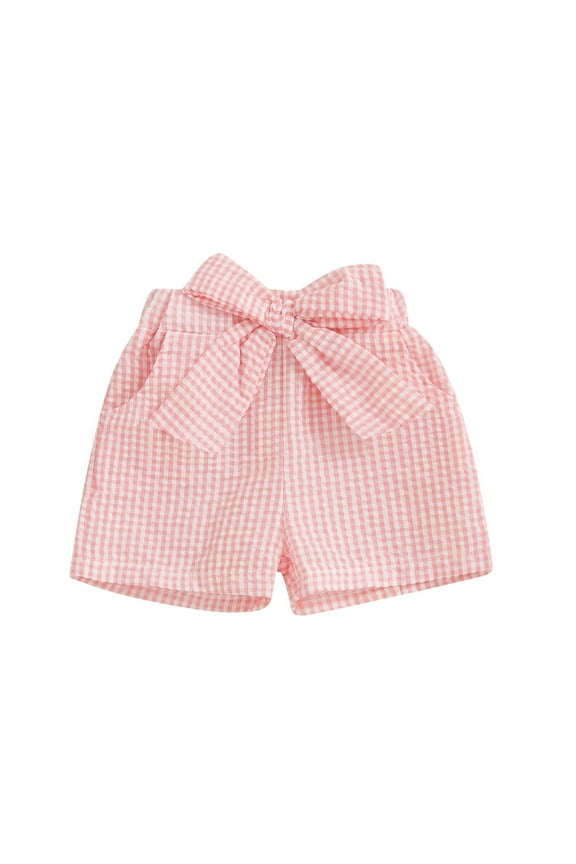 Toddler Baby Boy Girl Shorts Gingham Plaid/Seersucker Shorts Summer Casual Bow Elastic Waist Shorts Pants Bottoms Girls Flare Pants 12-18 Months