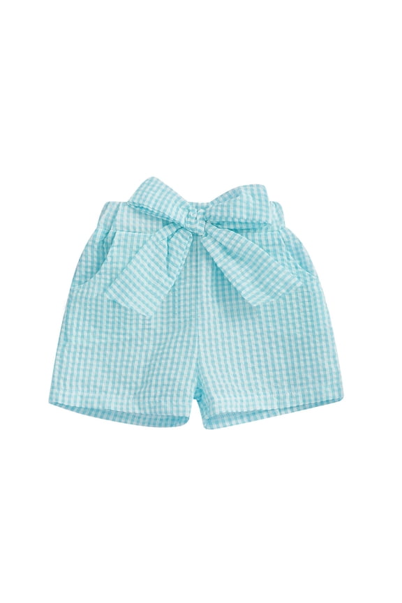 Toddler Baby Boy Girl Shorts Gingham Plaid/Seersucker Shorts Summer Casual Bow Elastic Waist Shorts Pants Bottoms Girls Flare Pants 9-12 Months
