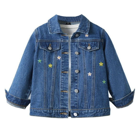 Luogg Trendy Girls Denim Jacket With Embroidered Collar Casual Loose Fit Outerwear For Toddlers Kids Spring Fall Fashion Girls Jacket For School Lightweight Size 3-4 Years