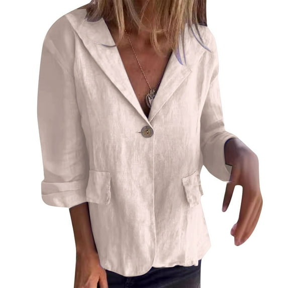 Luogg Women's Loose Plus Size Solid Button With Lapel In Linen Blend Plus Size Cardigans