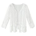 thumbnail image 1 of Luogg Women's Summer Long Sleeve Cardigan Hollow Out Crochet Knit Floral Cover Up Open Front Scalloped Mesh Beach Coat Knit Cardigan Women, 1 of 4