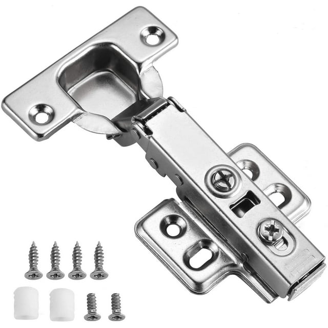 Luokim 10pcs Standard Cabinet Hinge,Fit for Frameless Cabinet,European Full Overlay,Soft Closing,Four-Hole mounting Plate Hinges,Nickel Plated Finish