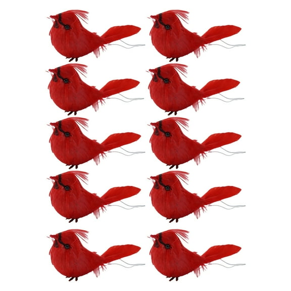 Luolandi 10Pcs Artificial Red Clip-On Cardinals Feathered Birds Christmas Tree Crafts Pedent Christmas Ornaments Handmade Garland Decor A
