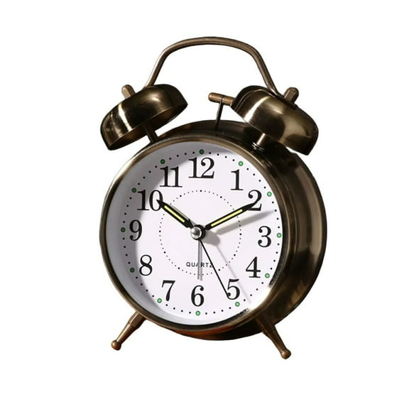 Luolandi 1x Bedside Alarm Clock with Twin Bell Vintage Battery Analogue Quartz Loud Alarm Vronze