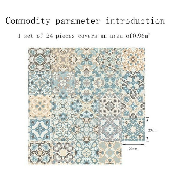 Luolandi 24pcs 10/15/20cm Moroccan Style Tile Waterproof Oilproof Wall Stickers Kitchen Bathroom Self-Adhesive Mosaic Tile Stickers 20cm*20cm