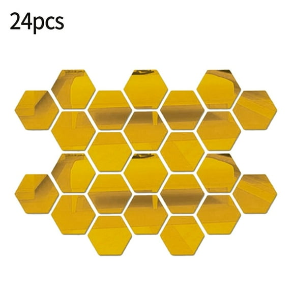Luolandi 24pcs Hexagon Mirror Wall Stickers Acrylic Self Adhesive Mosaic Tiles Sticker Decals Gold For DIY Bedroom Bathroom Home Decor