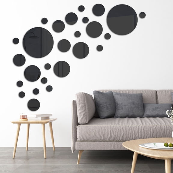 Luolandi 26pcs Circle Mirror Sticker Decal Gold Self Adhesive Acrylic Tiles Wall Sticker Decals DIY Bedroom Living Room Bathroom Decor Black