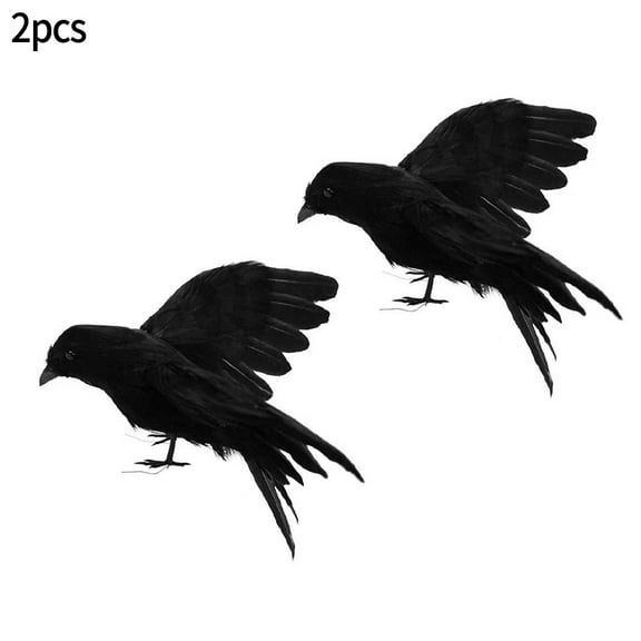 Luolandi 2PCS Black Lifesize Raven Movie Prop Fake Crow Halloween Hunting Decor Birds