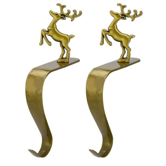 Luolandi 2pc Mantel Shelf Christmas Stocking Holders Fireplace Hook Christmas Gift Bag Socks Hook Decorative Hanging Xmas Tree Ornament L