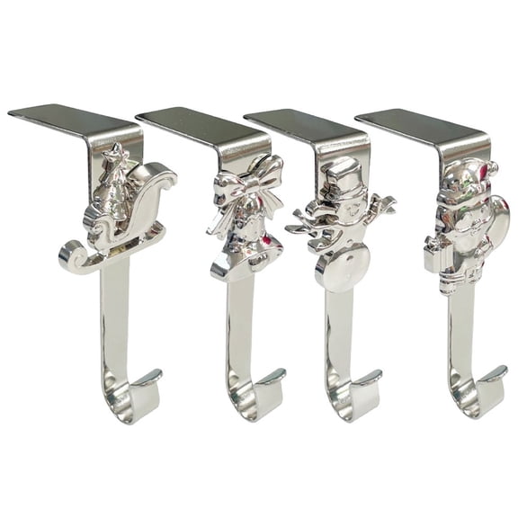 Luolandi 4Pcs Christmas Stocking Hook Mantel Hook Right Angle Hook Holiday Decoration silver