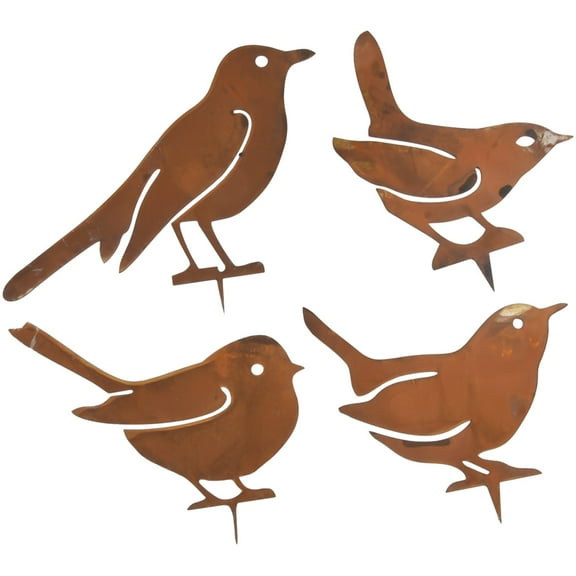 Luolandi 4Pcs Metal Birds Garden Stake Design Pileated Bird Rusty Silhouette Yard Bird Outdoor Decor Silhouette Lawn Tree Decor Ornament