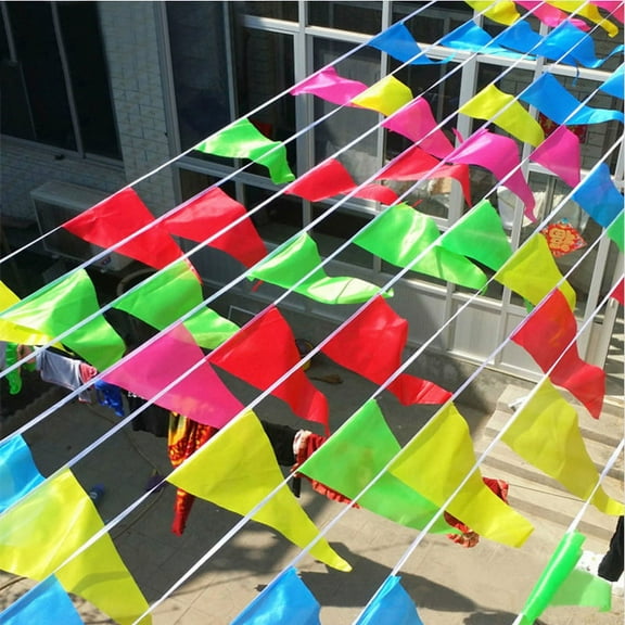 Luolandi 50 Meters Colorful Triangle Flags Banner Garland Outdoor Birthday Party Wedding Festival Pennant String Flag Home Garden Decor