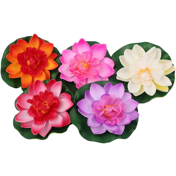 Luolandi 5pcs Colorful Artificial Floating Water Lily Simulation EVA Lotus-Leaf Flowers Water Lily Pond Plants For Gardens Home Fish Tank