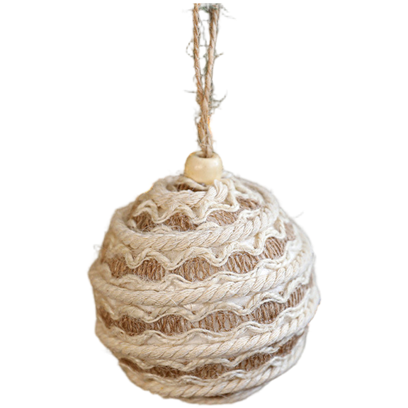 Luolandi 8CM Flax Twine Foam Ball Christmas Tree Ornament Hanging Decoration with Rope A