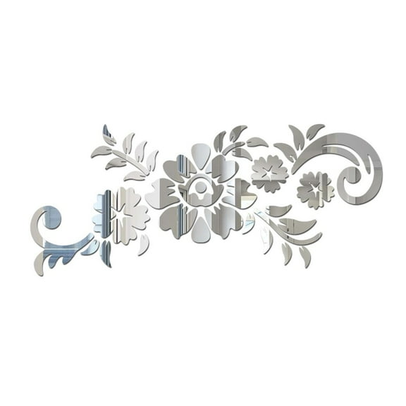 Luolandi Acrylic 3D Mirror Wall Decal Removable Mirror Decal DIY Art Wall Sticker Mural Vine Fashion Flowers Bathroom Bedroom Decoration Silver