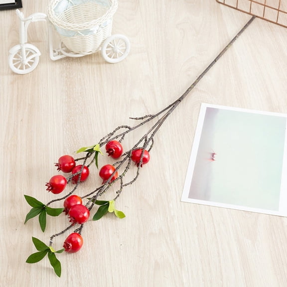 Luolandi Artificial Fruit Eye Catching Red Artificial Flowers for Home Garden Decor Real Touch Pomegranate Branch 64cm Height Red