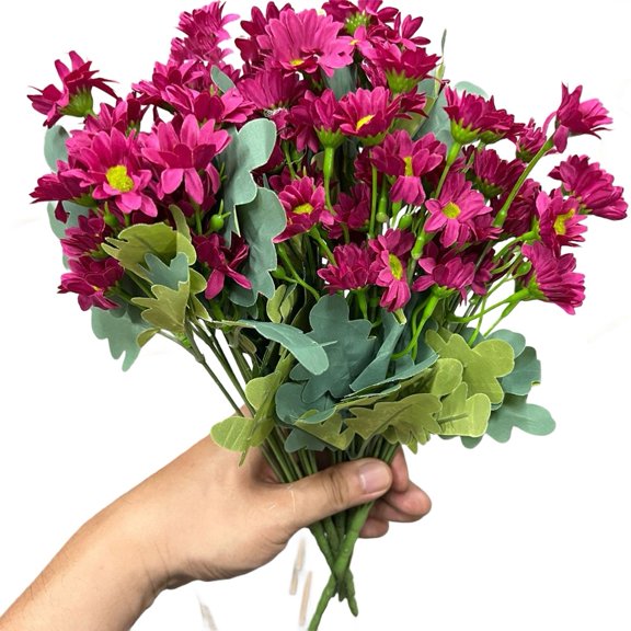 Luolandi Artificial Outdoor Sunset Mums Flowers Artificial Sunset Mums Perfect for Decor scarlet