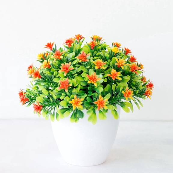 Luolandi Artificial Potted Flowers Fake False Plants In/Outdoor Garden Home In Pot Decor Orange
