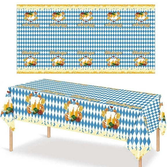 Luolandi Bavarian Oktoberfest Party Tablecloth Protects Tables from Spills and Scratches Blue and Bavarian Flag Check 108 x 54 Inch