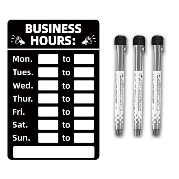 Luolandi Business Hours Sign Open/Closed Sign Will Return Clock With 3pcs Erasable Pen Changeable Number Sticker For Business Store black