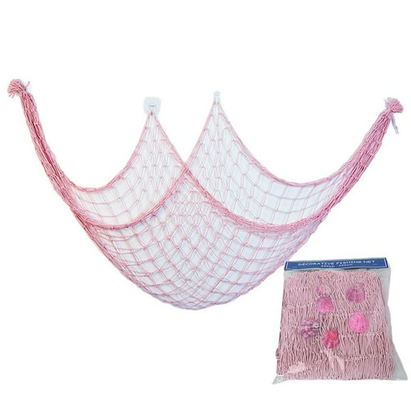 Luolandi Fishing Net Wall Hangings Ornament Mermaid Net Nautical Beach Party Sea Themed Decor Wall Hang Decor Beach Hawaiian Party Cover pink