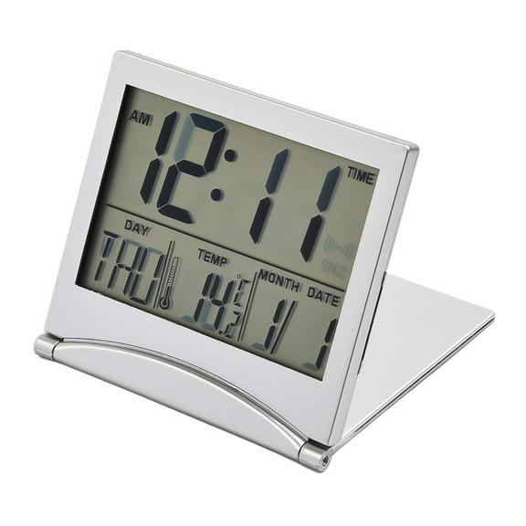 Luolandi Folding LCD Weather Station Alarm Clock with Thermometer and Date Display Silver