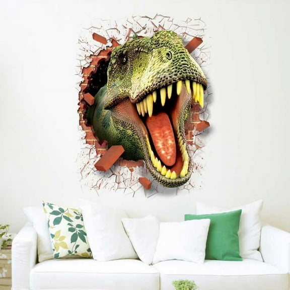 Luolandi Large 3D View Dinosaur Kids Room Wall Crack Stickers Art Decal Kids Mural Decor