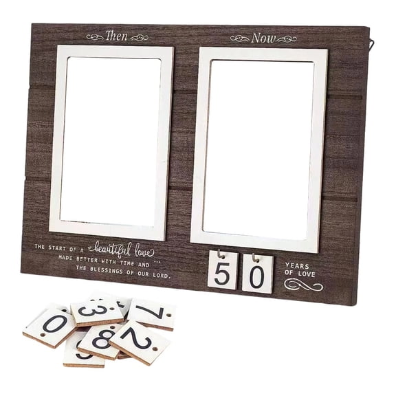 Luolandi Personalized Wooden Anniversary Photo Frame: Celebrate Love with for Then & Now Dark colors