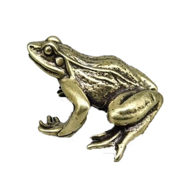 Luolandi Vintage Solid Brass Frog Figurines Tea Pet Animal Sculpture Brass Animal Table Ornament Accessories Home Office Decor