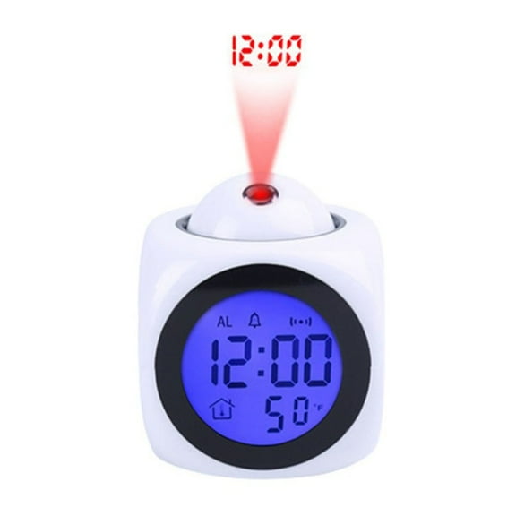 Luolandi Voice Reporting Temperature Alarm Clock, Flexible Projection Swing, Clear Projection Time, Click Switch Convenience white
