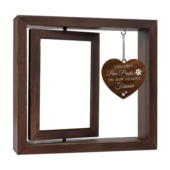 Luolandi Wooden Dog Memorial Picture Frame: Double-Sided Rotating Keepsake with Heart