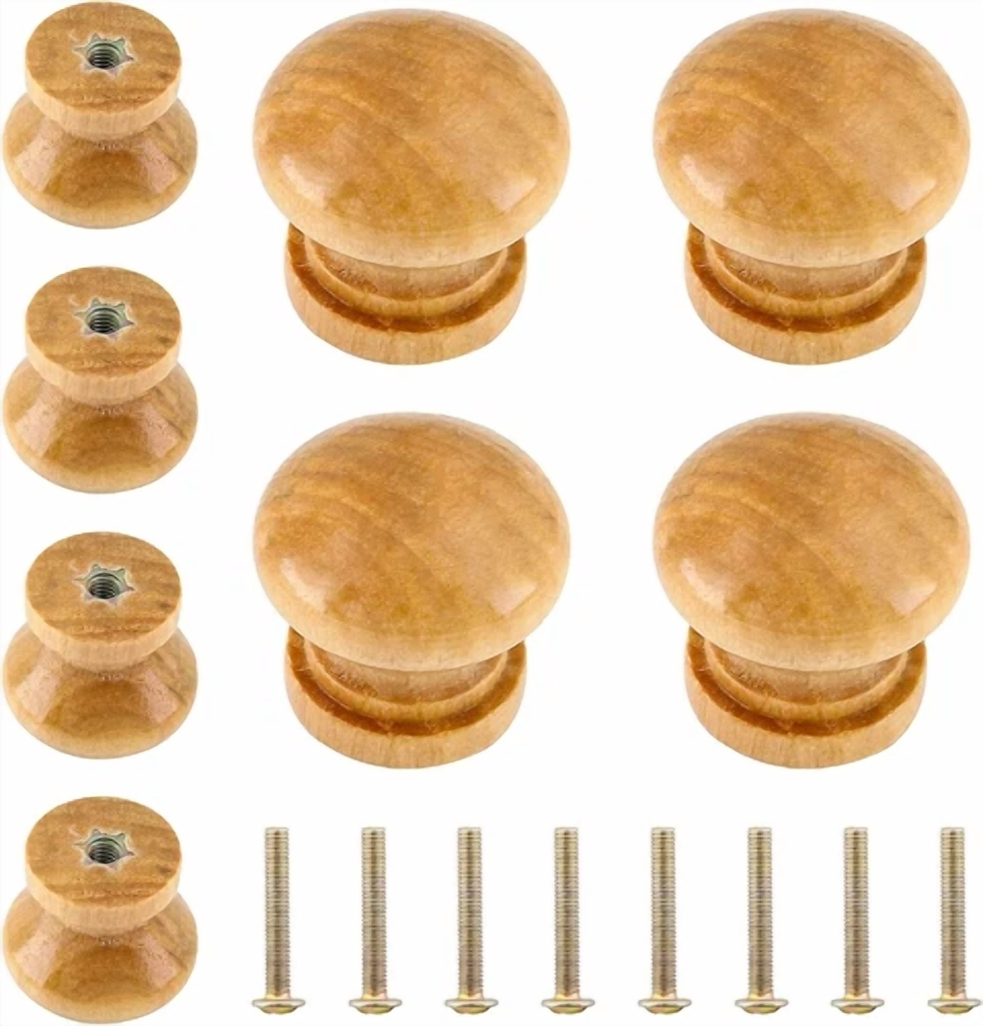 Luomorgo 8 Pcs Natural Wood Dresser Knobs, Round Wooden Cabinet Knobs, Mushroom