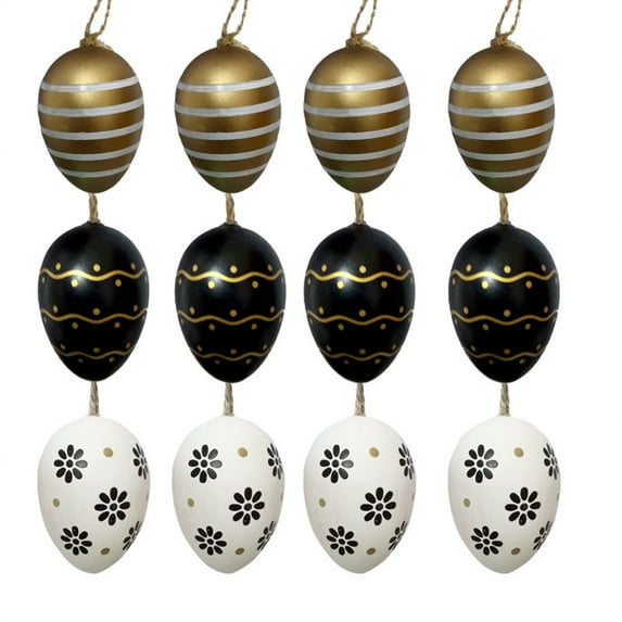 Luoshdecor 12-Pack Black and Gold Easter Egg Ornament, Bulk Holiday Hanging Egg Decorations