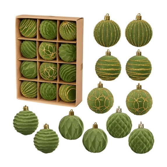 Luoshdecor 12 Pcs Velvet Christmas Tree Ornaments,Flocked Christmas Balls with Gold Wire, Shatterproof Xmas Hanging Ornaments for Tree Garland Wreath Wedding Decor 2.4 in