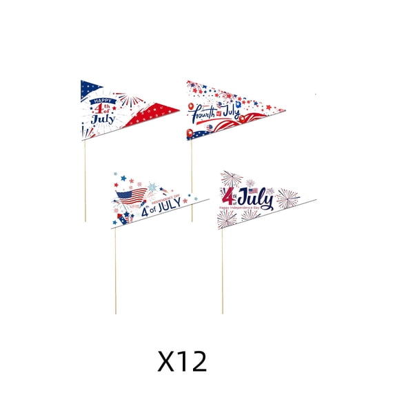 Luoshdecor 12 Piece Patriotic Cake Picks, Red White Blue Independence Day Toothpick Flags for Cupcake,Home Party Decor