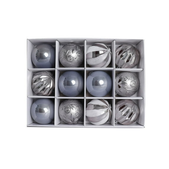 Luoshdecor 12Pcs Christmas Ball Decorations ,Gray Shatterproof Plastic Ball Ornaments,for Party Wedding Christmas Tree Decor Holiday Party Decoration