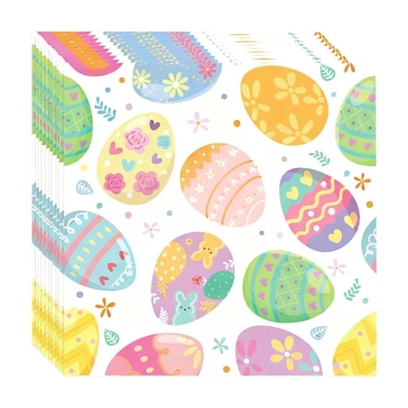 Luoshdecor 20-Pack Easter Napkins Disposable Bunny Egg Printed Party Napkins for Table Settings, Buffets & Holiday Decor