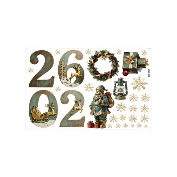 Luoshdecor 2026 Christmas Window Clings,New Years Eve Window Decorations,Santa,Wreath,Snowflake Stickers for Party Holiday Home Decor