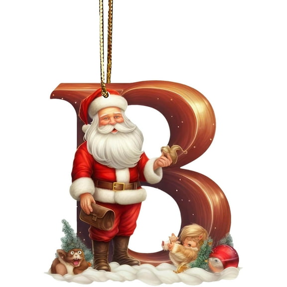 Luoshdecor 26 Letter Ornaments Christmas Tree Decoration,Acrylic Personalized Santa Claus Initial Letter Decor for Tree DIY Craft Christmas Fireplace Party(B)
