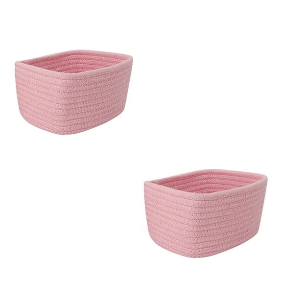Luoshdecor 2PCs Small Woven Basket,Cute Small Rope Shelf Storage Bins for Organizing Shelves, Empty Gift Baskets, Cute Organizer Basket for Home and Office (Light Pink-S)